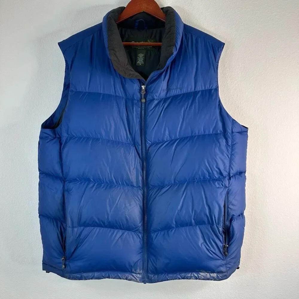 Eddie‎ Bauer Goose Down Blue Puffer Vest Mens XL Nylon Shell EB700 Fill Gropcore